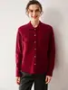 Cardigã de Caxemira Feminino Pura Caxemira Outono e Inverno Novo Gola Polo Manga Longa Elegante Jaqueta Suéter de Tricô com Bolso