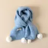 Cachecol com Pom-Pom Outono Inverno Aquecedor de Pescoço Masculino Quente Vermelho Liso Ano Novo Cachecol Infantil Feminino Lã Tricotada Bebê