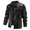 Chaqueta de Piel Sintética Transfronteriza para Hombre, Casual de Negocios con Cuello Alto, Cremallera, Estilo Británico, Chaqueta de Motocicleta para Hombre