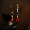 Estilo Clásico Original Plata S925 Ágata Roja Gancho para Oreja Pendientes de Mujer Flor de Cuatro Hojas Pendientes Pequeños Regalo