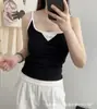 Top moderno para mujer con diseño de botones, top tipo dos piezas bloque de color con copas, efecto push-up, espalda bonita, camisola para usar por fuera, camiseta sin mangas de algodón puro