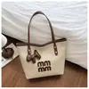 Bolsa de Mão Doce para Menina, Nova Bolsa de Palha Tendência de Grande Capacidade, Bolsa Tote de Cor Contrastante, Bolsa de Ombro para Praia