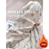 Pantalones Anchos Estilo Japonés con Estampado de Perros para Mujer Talla Grande 150kg, Otoño e Invierno Polar Espesado de Cintura Alta Sueltos Casuales