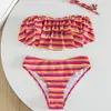 Bikini Sexy de Dos Piezas con Rayas de Ola Grande y Volantes, Correas Desmontables, Espalda Descubierta, para Mujer, Comercio Exterior Europeo 2027