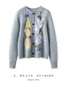 Outono e Inverno Novo Estilo Caxemira Feminino Tricô Gola Redonda Botão Único Color Block Jacquard Slim Fit Fashionável Versátil Branco