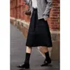 Saia Midi Preta Patchwork Estilosa e Única para Mulheres, Novo Modelo Outono/Inverno 2026, Saia Preta Pequena Elegante Casual em Linha A