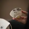 Caneca de Chá para Mestre de Chá Pintada à Mão com Bambu Tinta, Colaboração Dinastia Tang e Song Mu Cangzhai, Conjunto de Chá Kung Fu, Copo de Degustação com Bambu Tinta, Copo Único de Grande Capacidade
