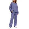 Conjunto de sudadera de manga larga de color liso con cuello redondo para primavera/otoño, estilo europeo y americano transfronterizo, moda casual para mujer, conjunto de pantalones anchos, producto nuevo