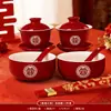 Juego de Tazas de Té para Boda, un Par de Tazones y Palillos de Boda, Juego de Té para Recién Casados, Tazón Rojo con Tapa para Brindis, Artículos de Dote