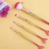 Set de Pinceles de Maquillaje Cola de Sirena, Mango con Escamas Degradadas, Brochas Cosméticas para Maquillaje de Rostro y Ojos, Múltiples Colores Disponibles