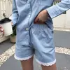 Conjunto de Dos Piezas de Encaje con Rayas Estilo Coreano Estilo Ins de Manga Larga para Mujer Pijama Suelto Ropa de Casa Nuevo 2026 Europeo y Americano