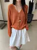 Cárdigan de punto de manga larga con cuello en V para mujer de principios de otoño, nuevo estilo coreano 2026, holgado, simple, calado, casual, top versátil