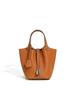 Bolsa de Mão Feminina Versátil Tc com Fivela Prateada Espessa, Couro Bovino de Camada Superior, Bolsa Cesta Estilo Balde em Couro Texturizado Fashion