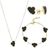 Popular Conjunto de Tres Piezas de Collar, Pulsera y Aretes de Trébol de Cuatro Hojas Versátil Pulsera de Cinco Hojas de Trébol de la Suerte, Cadena para Clavícula y Aretes