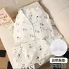Pijama Feminino com Bojo, Primavera e Outono, Algodão Nuvem Fino, Manga Longa, Desenho Animado Fofo Estilo Japonês, Conjunto para Casa