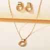2025 Nuevo Estilo Coreano Moda Simple Elegante Aleación Conjunto de Collar y Pendientes Decoración Collar Geométrico Cadena para Clavícula