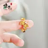 Anillo de Oro Arena de Larga Duración, Anillo Abierto de Tres Piezas Color Albaricoque, Diseño de Nicho Retro de Moda, Anillo Versátil de Ginkgo