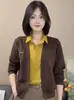 Camisa de mujer para dropshipping, nuevo estilo de invierno, corte holgado, adelgazante, elegante y con diseño rejuvenecedor, con cuello de solapa y mangas largas, adecuada para madres de mediana edad