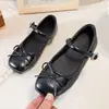 Bailarinas Plateadas con Moño Poco Profundas para Niñas, Novedad Primavera 2026 Estilo Francés Planas Mary Jane Zapatos Vintage de Cuero