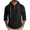 Camisa con Capucha de Manga Larga para Hombre Estilo Europeo Color Sólido Algodón Lino Casual Moda Holgada Transpirable Ropa para Hombre Camiseta