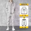 Conjunto de Moletom com Capuz para Primavera e Outono Roupa Esportiva Cardigan Casual Solto Conjunto Cor Sólida Versátil Tendência Roupa para Jovens