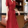 Estação Europeia 2022 Nova Roupa Feminina Saia Vintage Francesa Platycodon Grandiflorum Comprimento Médio Super Fada Decote V Cintura Apertada Emagrecedor vestido