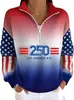 Sudadera cruzada con media cremallera y cuello medio alto, top casual para mujer conmemorativo del 250 aniversario de EE. UU., comercio exterior, Amazon Europa y América
