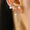Brincos assimétricos de estrela e lua mais vendidos na Europa e nos Estados Unidos, terno de três peças, brincos de zircônia da moda, brincos de fivela de orelha
