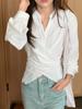 Camisa de Manga Longa com Design de Nicho, Cintura Cruzada para Efeito Emagrecedor, Top Chic com Decote V, 2 Cores