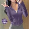 Chaqueta de Yoga de Primavera Ajustada con Cuello Alto y Forro Polar para Mujer, Cárdigan con Cremallera para Correr, Deportes, Yoga y Fitness