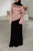 [Em Estoque] Blusa de Manga Longa com Patchwork de Renda de Cetim Cor Sólida Estilo Europeu e Americano com Barra Irregular para Mulheres