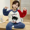 Pijama de niño invierno traje de forro polar de coral con forro de polar engrosado cuello redondo para niños ropa de casa de franela se puede usar afuera