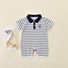 Macacão de Verão para Bebê Menino em Algodão Puro com Gola, Fino e Respirável, Estilo Polo Camisa Social Gentleman Roupa de Engatinhar, Classe A para Meninos