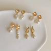 Pendientes de perlas barrocas francesas suaves para mujer, diseño de nicho, pendientes de perlas naturales, pendientes de mano sencillos y elegantes.