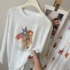 Blusa Lyocell Tencel Protección Solar para Mujer Estampado de Flores Cuello Redondo Blanca Manga Larga Camiseta Ultradelgada 25 Verano Camisa para Aire Acondicionado