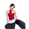 Camisola Roja Estilo Ballet con Lazo de Puntos Rojos Diseño de Verano para Mujer Costura Cinta Fruncida Top