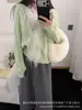 Nuevo cárdigan de punto con cuello en V, estilo coreano, patchwork de piel sintética, para otoño e invierno, suéter de punto de ochos, holgado, prenda de abrigo elegante