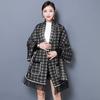 Imitação de Vison Veludo Malha Cabo Cardigan Jaqueta Houndstooth Bolso Feminino Outono e Inverno Novas Mangas Borla Cabo Xale