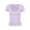 Camiseta de Manga Corta con Cuello en U que Expone la Clavícula, Hombro Normal, Ajuste Regular, Top Corto Adelgazante Rayado, Estilo Coreano, Nuevo de Verano para Mujer