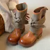 Diseño de nicho estilo vintage 2026 otoño e invierno nueva moda botas vaqueras para mujer con lazo de lona de tubo corto botas de montar