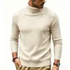 Suéter para Hombre 2026 Otoño/Invierno Nuevo Europeo y Americano Cuello Alto Color Sólido Rayado Corte Delgado Tejido de Punto Suéter Cálido Capa Base