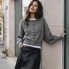 Cardigan Pequeño de Cachemir para Mujer Otoño Invierno Cuello Redondo de un Solo Botón Abrigo Exterior Suéter de Punto Grueso Superior Nuevo Amigable con la Piel