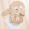 Enterizo para Bebé Estilo Coreano Ropa Nueva de Manga Larga para Niñas con Cuello de Muñeca y Estampado Floral Pequeño, Mameluco para Bebé de Manga Corta