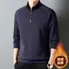 Sudadera para hombre para otoño e invierno, forrada de polar y engrosada, casual, elegante, cálida, de manga larga, tipo pullover con cremallera, adecuada para hombres jóvenes y de mediana edad, capa base tipo polo