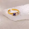 Anillo Cuadrado de Zirconio de Acero de Titanio Colorido Estilo Ins Europeo y Americano para Mujer, Ajustable, Elegante, Simple, Abierto