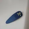 Pinza para el pelo ovalada de tela azul denim, moderna y única, pinza lateral de corazón plateado para flequillo, pinza BB, estilo nuevo