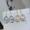 Joias de Zircônia em Forma de Gota de Cobre Banhado a Ouro 18K Brincos de Pérola com Pinos de Prata 925, Acessórios DIY Versáteis para Vários Estilos