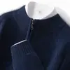 25 Prendas de Punto de Cachemira Nuevas para Hombre en Invierno Engrosadas y Cálidas Color Sólido Versátiles Simples de Media Cremallera Holgadas Cuello Alto Prendas de Punto