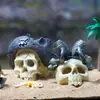 Acuario Tanque de Peces Calavera Decoración de Paisajismo Casa de Cría Escondite Escalada Caja para Mascotas Escenario Pirata con Sombrero Estilo Caliente