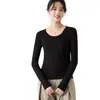 Camiseta Base de Manga Larga para Mujer, Cuello Redondo, Lana Tencel, Color Liso Cálido, Ajustada, Bodycon, Ropa Interior, Otoño Invierno, Nuevo Top de Manga Larga para Mujer
